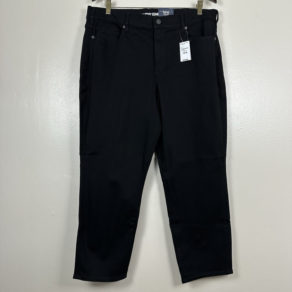 Lands End Jeans Womens 18W Black Denim High Rise Slim Leg Stretch Preppy Classic